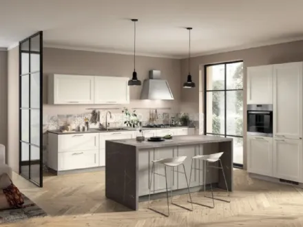 Cucina moderna con isola Colony 01 in laccato Bianco opaco di Scavolini