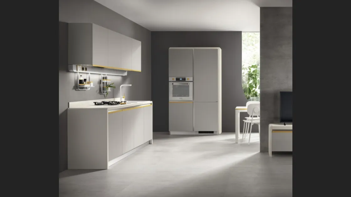 Cucina Moderna Dandy Plus 02 Grigio con maniglia Giallo Senape di Scavolini