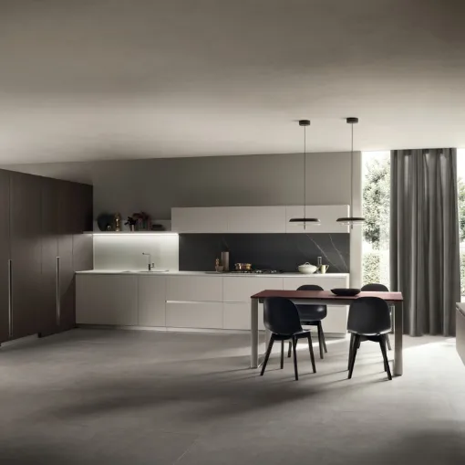 Cucina Moderna DeLinea 08 in laccato Grigio Chiaro e Rovere Grafite di Scavolini