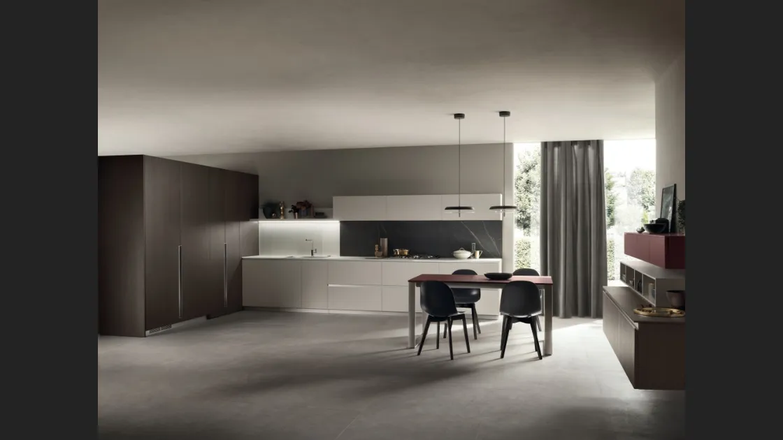 Cucina Moderna DeLinea 08 in laccato Grigio Chiaro e Rovere Grafite di Scavolini