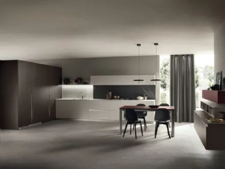 Cucina Moderna DeLinea 08 in laccato Grigio Chiaro e Rovere Grafite di Scavolini