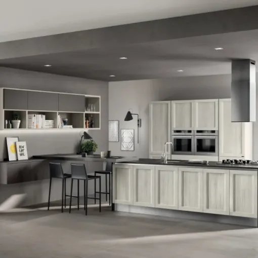 Cucina Evolution 02 in decorativo Rovere Artic di Scavolini