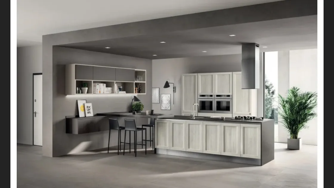Cucina Evolution 02 in decorativo Rovere Artic di Scavolini