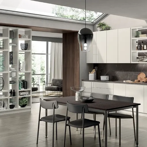 Cucina Moderna Liberamente 03 in vetro Bianco Prestige e Bianco Puro di Scavolini