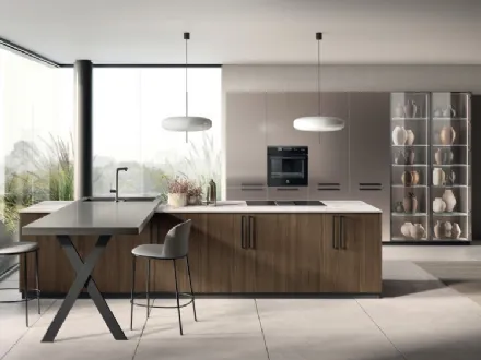 Cucina Moderna con isola e penisola Musa 01 in Rovere Pecan di Scavolini