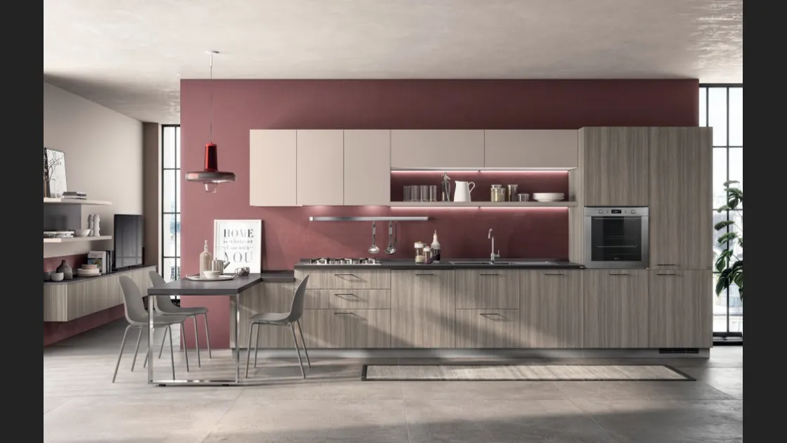 Cucina Moderna Urban & Urban 02 in decorativo Eucalipto Taj e Sabbia Easy di Scavolini