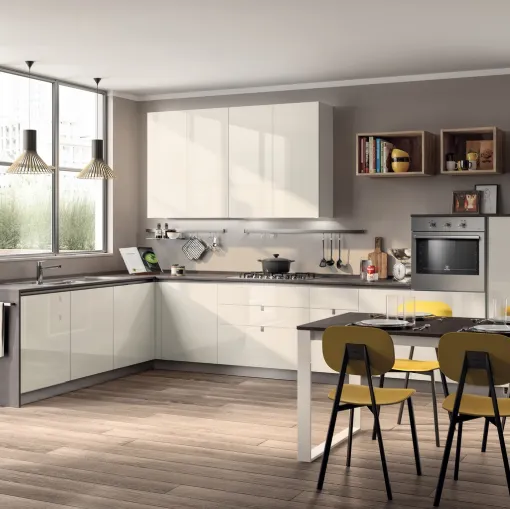 Cucina Moderna angolare Urban & Urban 04 in laccato Bianco lucido di Scavolini