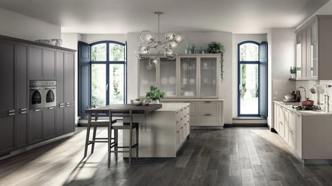 Cucina Moderna Carattere 03 in Frassino Cachemere e laccato Grigio Ferro di Scavolini