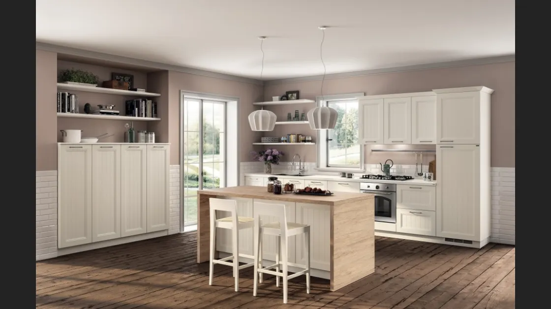 Cucina Shabby Chic Colony 03 in laccato Bianco opaco a doghe di Scavolini