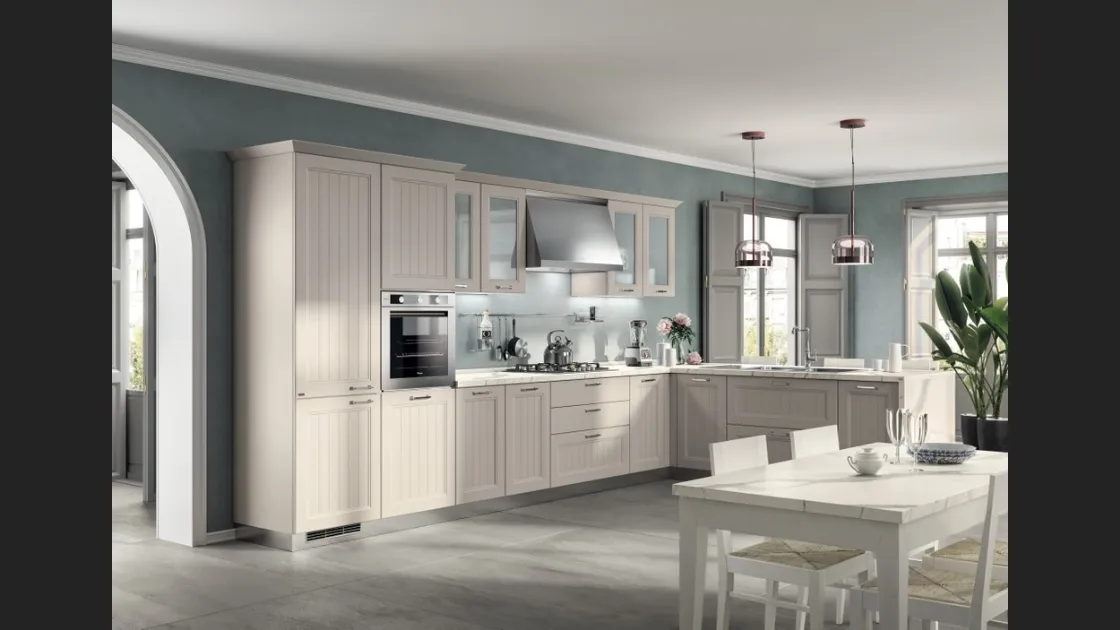 Cucina Shabby Chic Colony 04 in laccato Sabbia opaco a doghe di Scavolini