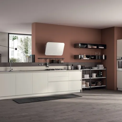 Cucina su misura Evolution 10 in laccato Bianco opaco e Concrete Jersey di Scavolini