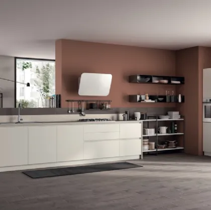 Cucina su misura Evolution 10 in laccato Bianco opaco e Concrete Jersey di Scavolini