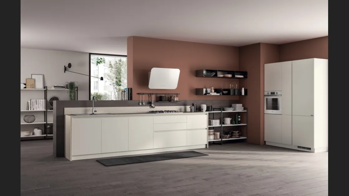 Cucina su misura Evolution 10 in laccato Bianco opaco e Concrete Jersey di Scavolini