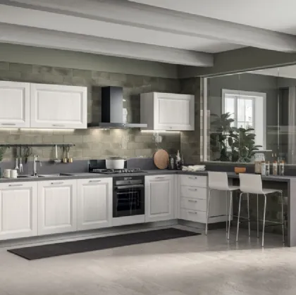 Cucina su misura angolare con penisola Family 02 in decorativo Larice Neve di Scavolini
