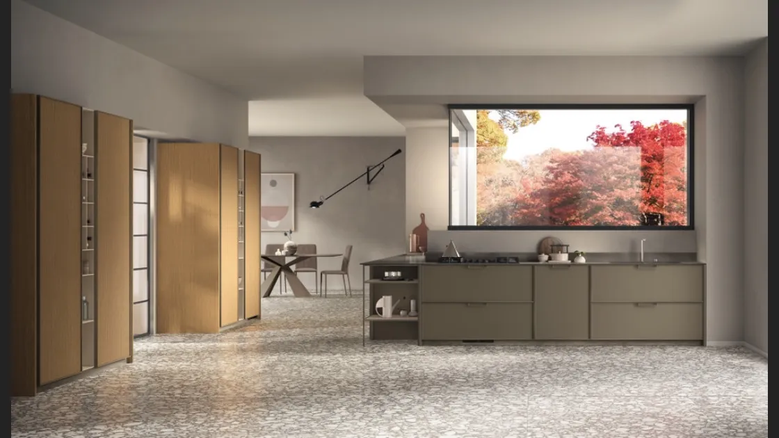 Cucina su misura Jeometrica 05 in laccato Matera e Rovere di Scavolini