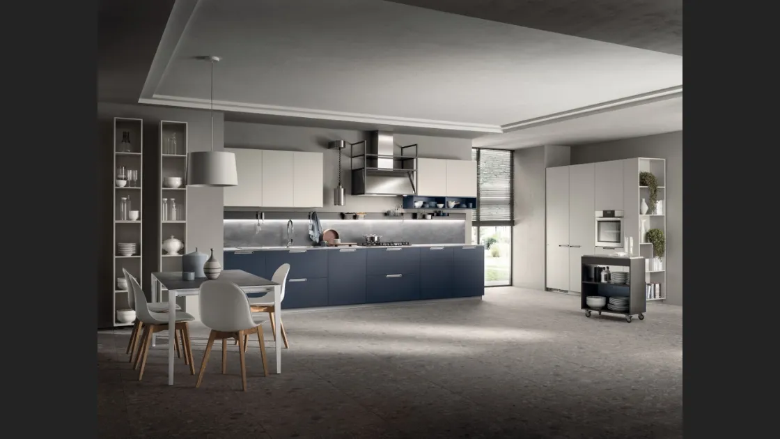 Cucina su misura Mia 09 Blu Moon e Grigio Chiaro di Scavolini