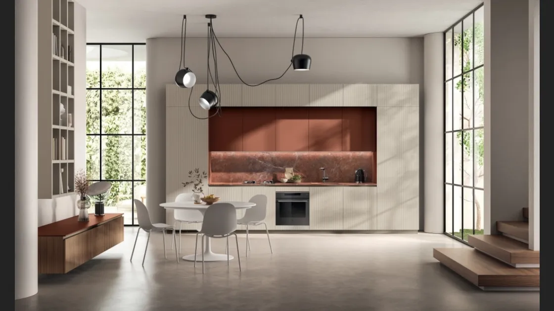 Cucina lineare su misura Mira 05 in laccato Tortora e Ruggine di Scavolini