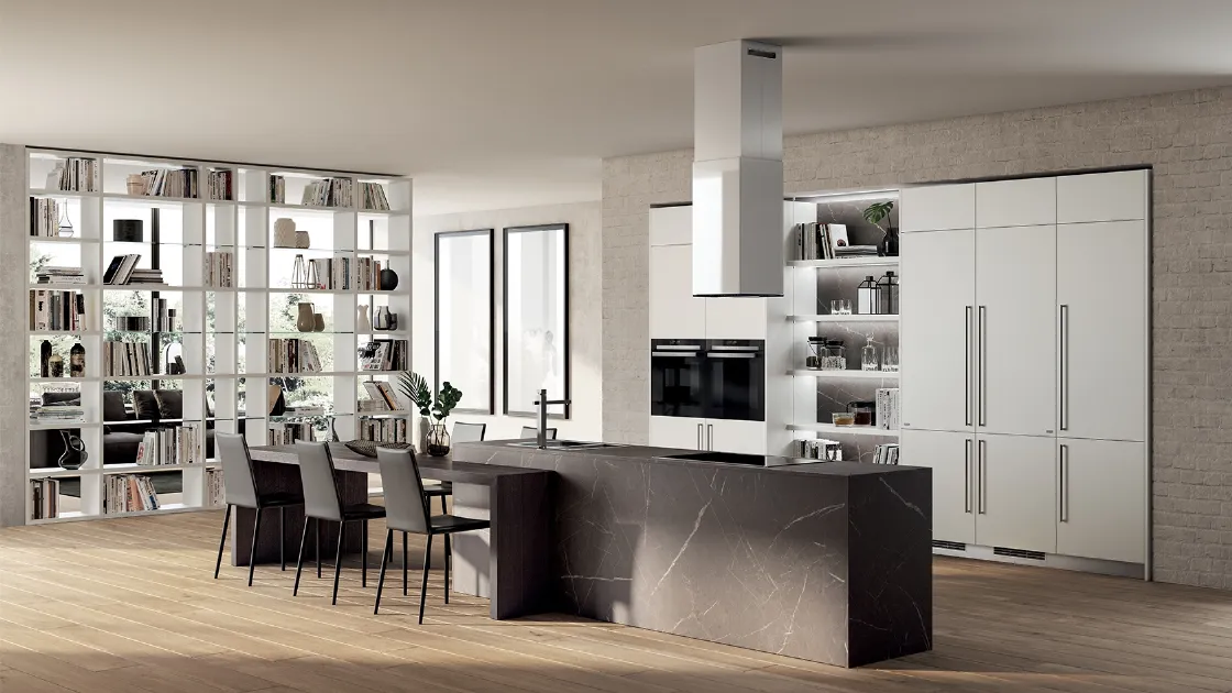 Cucina su misura Mood 01 in Pietra Grey e Bianco Puro di Scavolini