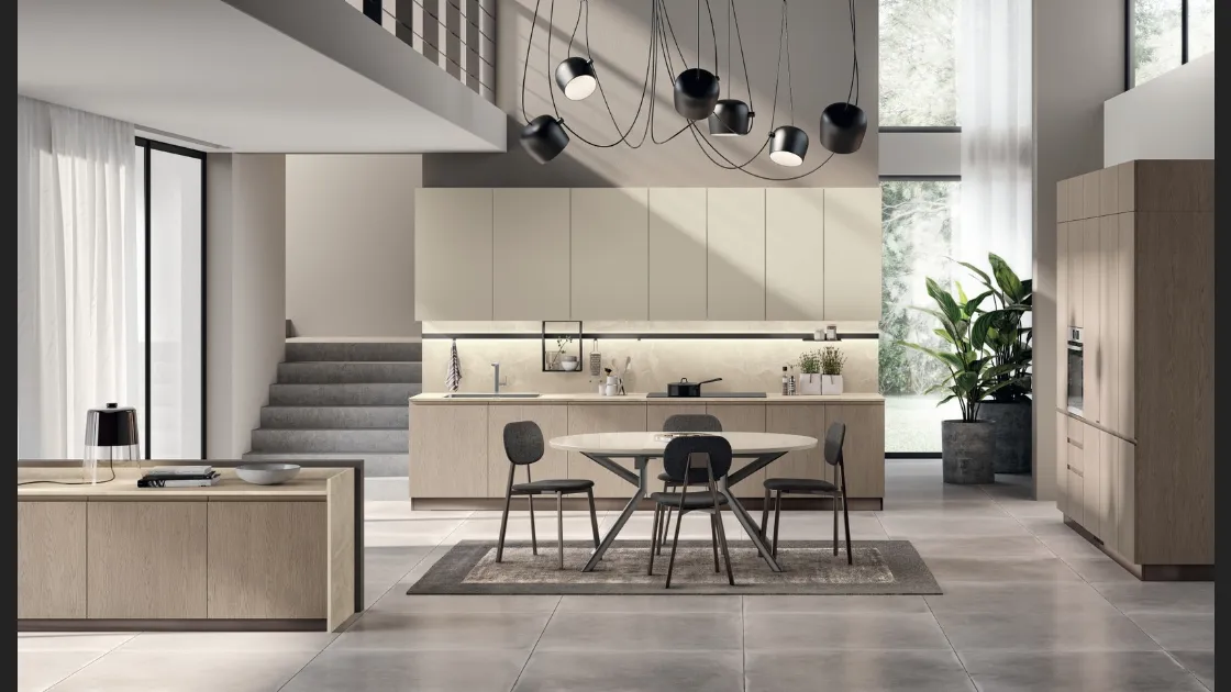 Cucina su misura Motus 07 in Rovere Gessato e Grigio Gabbiano