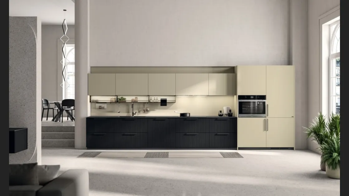 Cucina su misura Musa 04 in Rovere Barry e laminato Urban Gold di Scavolini