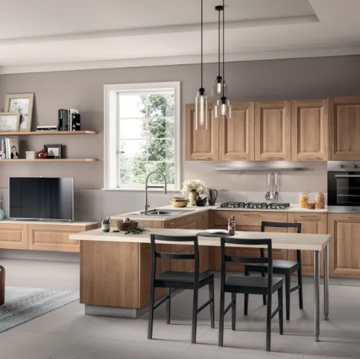 Cucina su misura con penisola Family 01 decorativo Rovere Azteco di Scavolini