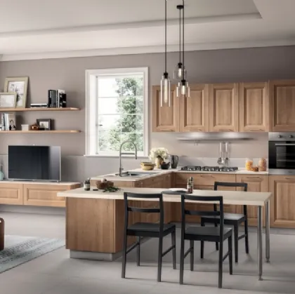 Cucina su misura con penisola Family 01 decorativo Rovere Azteco di Scavolini
