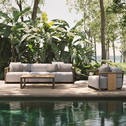 Arredo da esterno Tulum in tessuto imbottito e legno di Vondom