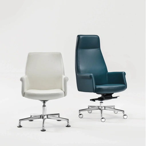 Poltrone da Ufficio in pelle con schienale in due altezze e base in metallo con o senza ruote Andy di Milani