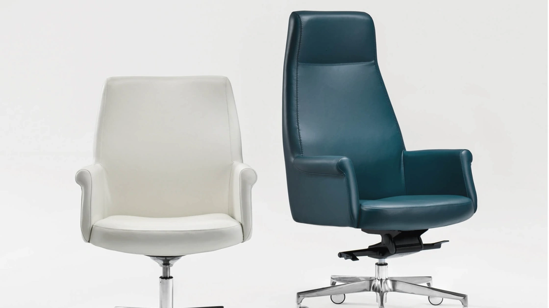 Poltrone da Ufficio in pelle con schienale in due altezze e base in metallo con o senza ruote Andy di Milani