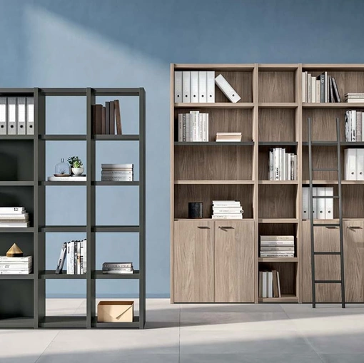 Mobile Armadio Libreria in melaminico laccato e melaminico Olmo di Quadrifoglio