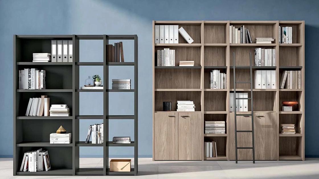 Mobile Armadio Libreria in melaminico laccato e melaminico Olmo di Quadrifoglio