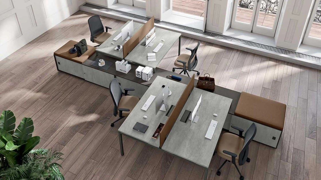 Scrivania Operativa Idea+ 01 in melaminico Cemento e base in metallo di Quadrifoglio