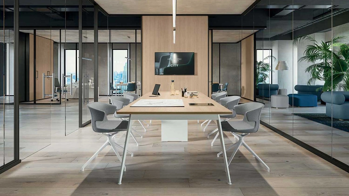 Pareti divisorie in vetro trasparente e metallo M1 di Quadrifoglio