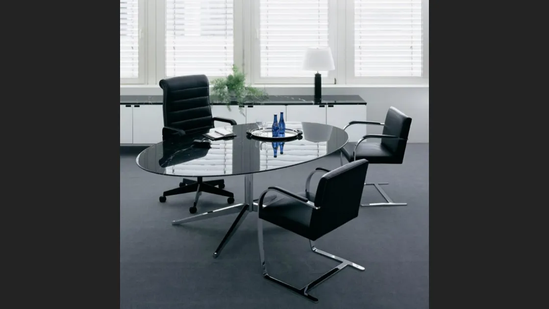 Scrivania Direzionale Florence Knoll Table Desk in vetro di Knoll