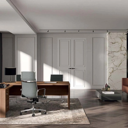 Scrivania Direzionale angolare T45 in melaminico Noce Canaletto di Quadrifoglio