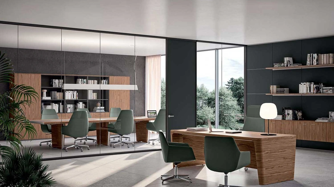 Scrivania Direzionale X10 in legno Noce americano di Quadrifoglio