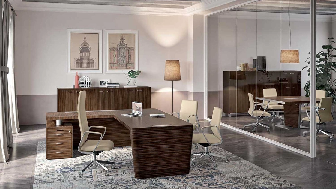 Scrivania Direzionale angolare X10 in legno Ebano rigatino di Quadrifoglio