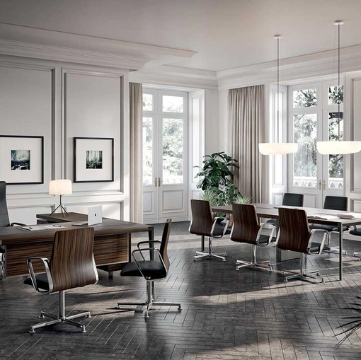 Scrivania Direzionale angolare X9 in Ebano rigatino con struttura in metallo di Quadrifoglio