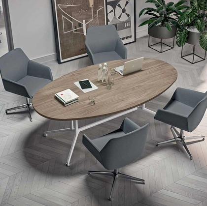 Scrivanie per sala riunioni Meeting Tables in melaminico Olmo con base in metallo Bianco Lucido di Quadrifoglio