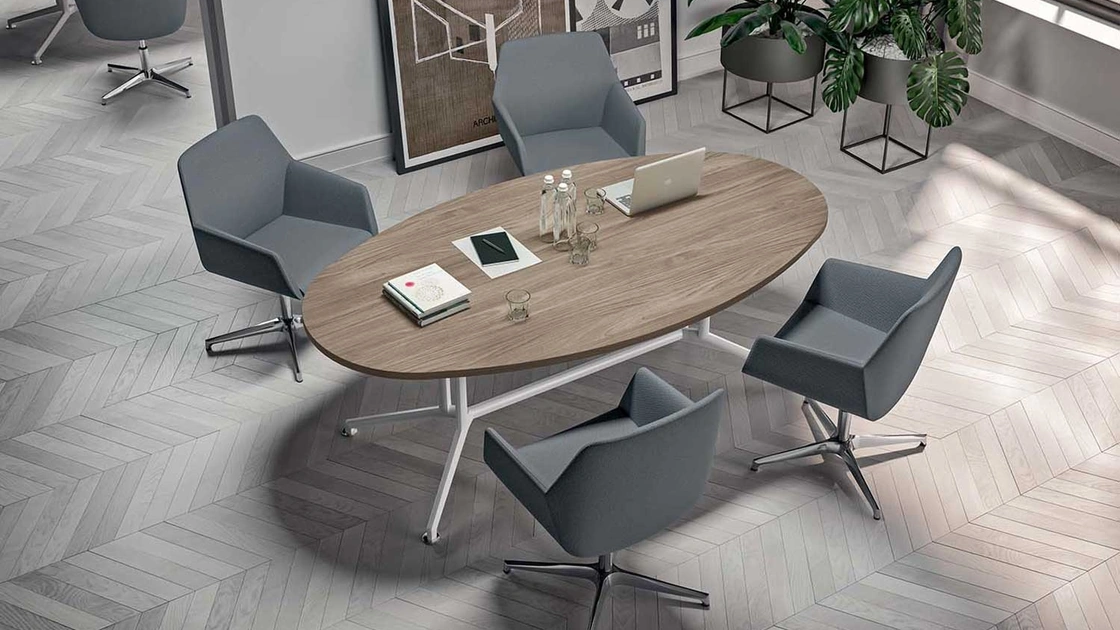 Scrivanie per sala riunioni Meeting Tables in melaminico Olmo con base in metallo Bianco Lucido di Quadrifoglio